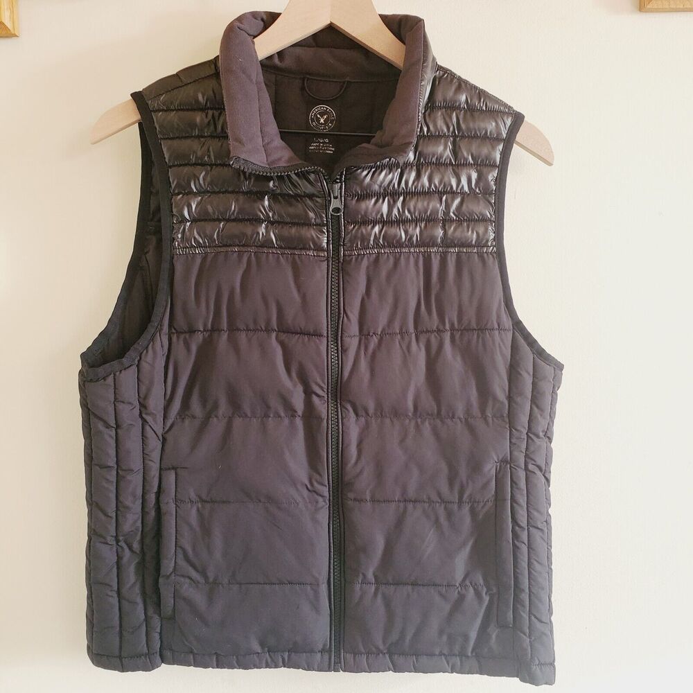 American Eagle Women's Black Nylon Puffer Vest w/side pockets Large